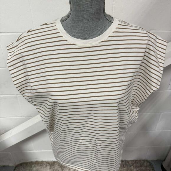 Anthropologie Pistola Trina Muscle Tee Sable Striped Boxy Fit Crew Neck Small - Picture 2 of 8